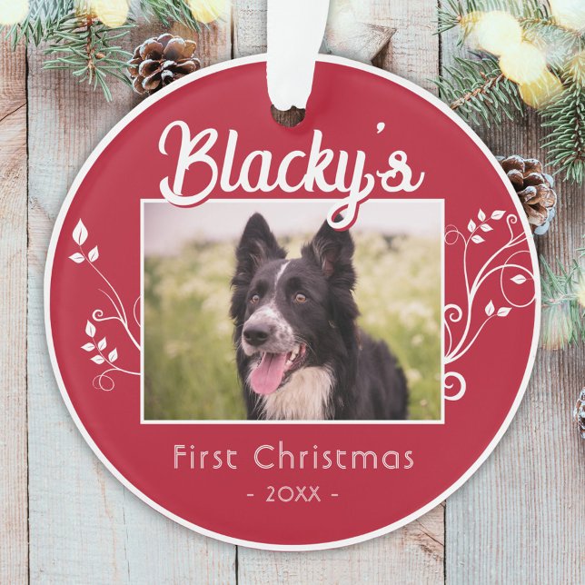 Festliches erstes Weihnachts Welpe Foliage Rotes F Ornament (Von Creator hochgeladen)