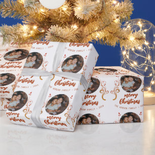 Festliches Familienfoto Rotes Laub Frohe Weihnacht Geschenkpapier