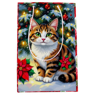 Festliches Fell Süße Weihnachtskatze Mittlere Geschenktüte