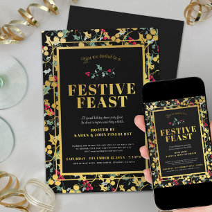 Festliches Fest schwarze goldene Beeren Weihnachts Einladung