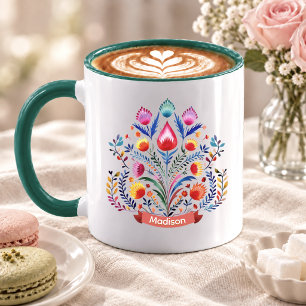 Festliches folkloristisches florales Monogramm Wei Tasse