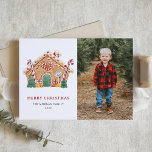 Festliches Foto Gingerbrei Weihnachten<br><div class="desc">Frohe Weihnachten | Senden Sie mit dieser individuell gestaltbaren Weihnachtskarte Urlaubsgrüße an Familie und Freunde. Es verfügt über ein Lebkuchenhaus mit Süßspeisen,  Pfefferminzen,  Bonbons und vielem mehr. Personalisieren Sie diese,  indem Sie Ihre Daten hinzufügen. Diese Weihnachtskarte für das Foto ist auch in anderen Karton erhältlich. Matching-Elemente sind verfügbar.</div>