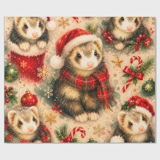 Festliches Frettchen mit Schal Weihnachtspapier Geschenkpapier