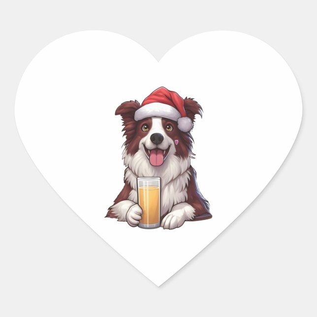 Festliches Furry Grin Border Collis Weihnachtslied Herz-Aufkleber (Vorderseite)