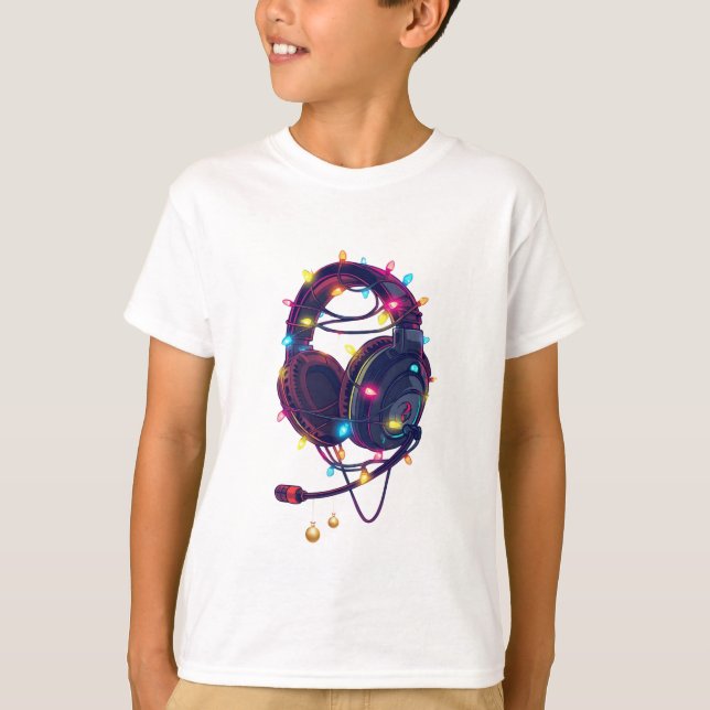 Festliches Gamer-Headset mit Weihnachtsbeleuchtung T-Shirt (Vorderseite)
