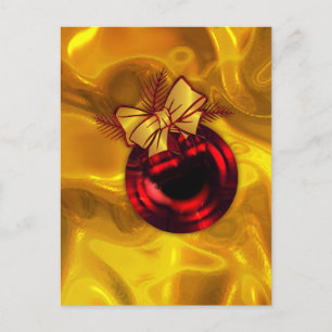 Festliches Gold und roter Christbaumschmuck Feiertagspostkarte