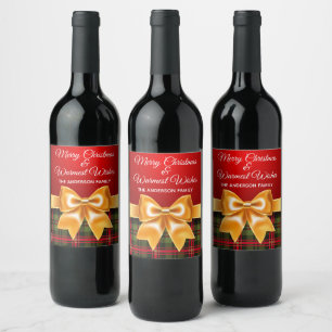 Festliches Goldbogen-Weihnachtskariert-Label-Set Weinetikett