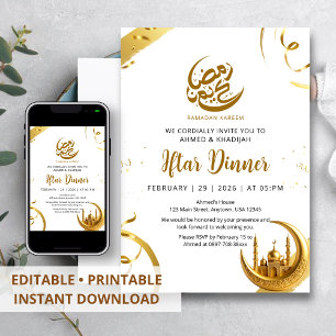 Festliches goldenes Halbmond-Ramadan-Iftar-Dinner Einladung