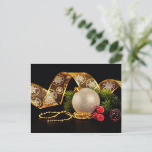 Festliches goldenes Ornament und Band Postkarte