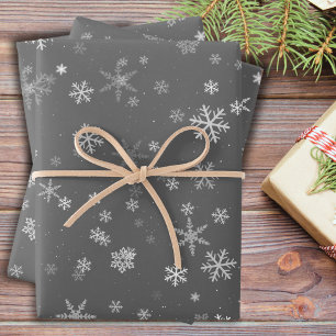 Festliches Grau-Weiß-Schneemuster-Fest Geschenkpapier Set
