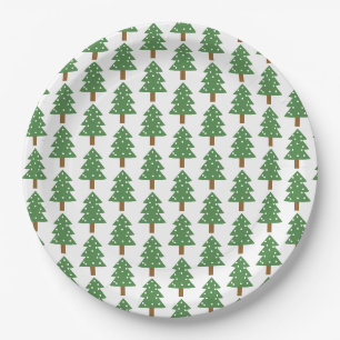 Festliches Grün-Braun-Weihnachtsbaum-Muster Pappteller