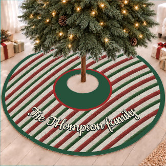 Festliches Grün-Rot-Gestreiftes Weihnachtsmuster Fleece Weihnachtsbaumdecke