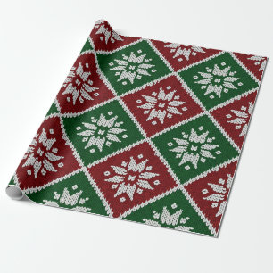 Festliches Grün-Rot-Weiß-Nordisches Strickmuster ( Geschenkpapier