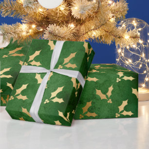 Festliches Grün und Goldfolie Winter Weihnachten S Geschenkpapier