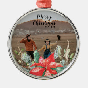 Festliches Grün- und Rotweihnachtsfest Foto Ornament Aus Metall