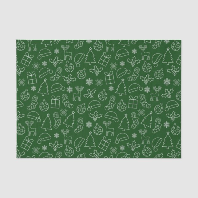 Festliches Grün und Weiß Weihnachtsmuster Seidenpapier (Vorderseite)