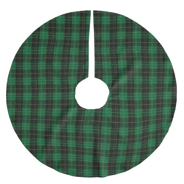 Festliches Grün Winter Weihnachten Kariertes Muste Polyester Weihnachtsbaumdecke (Vorderseite)