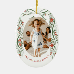 Festliches grünes Band mit Weihnachtssternen und G Keramik Ornament