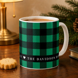 Festliches grünes Büffel-Karo-Personal-Familienmon Kaffeetasse