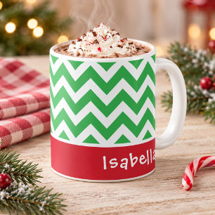 Festliches grünes Chevron-Weihnachten Individuelle Kaffeetasse