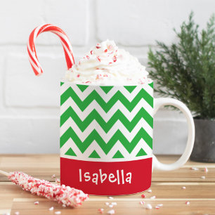 Festliches grünes Chevron-Weihnachten Individuelle Kaffeetasse