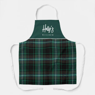 Festliches grünes Holiday Plaid Weihnachtsname Schürze