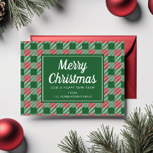 Festliches grünes Karo Frohe Weihnachten Schrift