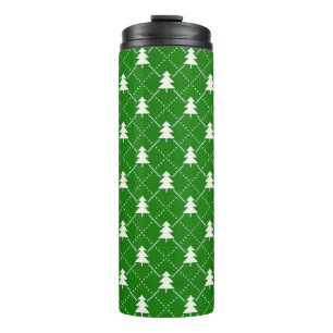 Festliches grünes Weihnachtsbaum-Muster Thermosbecher
