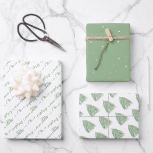 Festliches grünes Weihnachtsbaum-Wasserfarbenbild  Geschenkpapier Set
