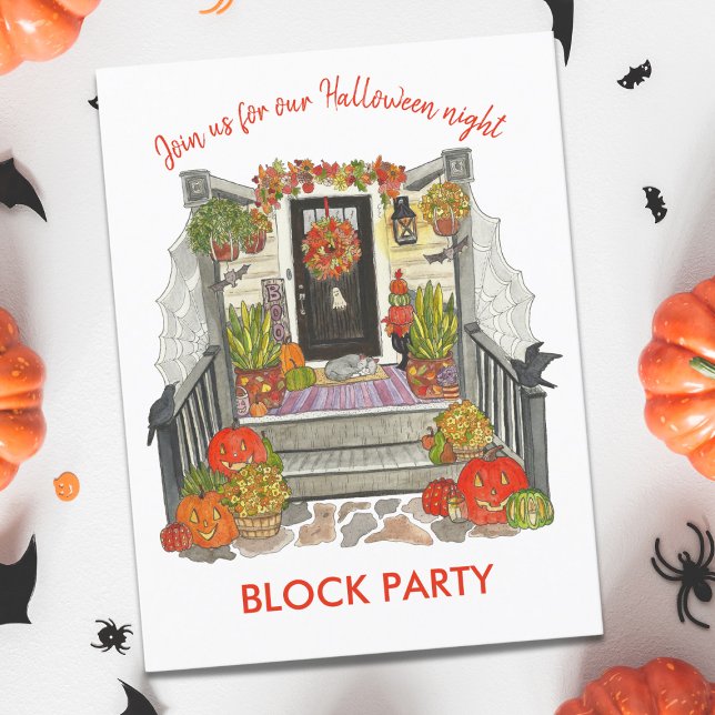 Festliches Halloween-Blocks-Party Einladungspostkarte (Von Creator hochgeladen)