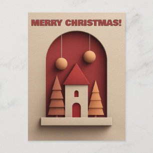 Festliches Haus mit Bäumen und Ornamenten Postkarte