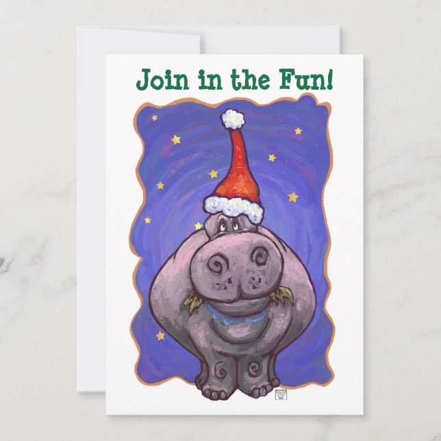 Festliches Hippopotamus Weihnachtsfest - Party Einladung (Vorderseite)