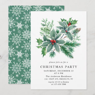 Festliches Holly Berry Branch Weihnachtsfest Party Einladung