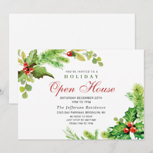 Festliches Holly Berry Weihnachtsfeiertag Open Hou Einladung
