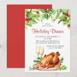 Festliches Holly Berry Weihnachtsfest Abendessen P Einladung