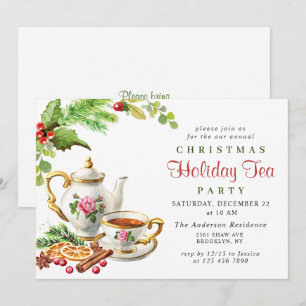 Festliches Holly Berry Weihnachtsfest Tea Party Einladung
