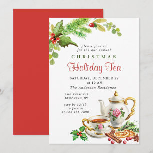 Festliches Holly Berry Weihnachtsfest Tea Party Einladung