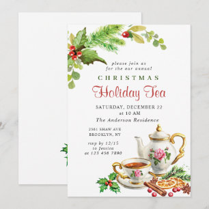 Festliches Holly Berry Weihnachtsfest Tea Party Einladung