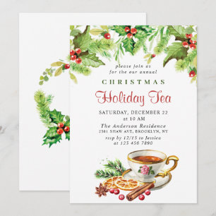 Festliches Holly Berry Weihnachtsfest Tea Party Einladung