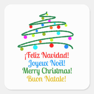 Festliches Internationales Frohes Weihnachten und  Quadratischer Aufkleber