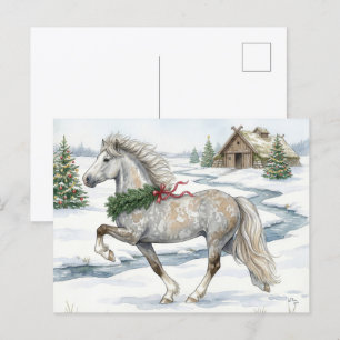 Festliches Isländisches Pferd in der Winterlandsch Postkarte