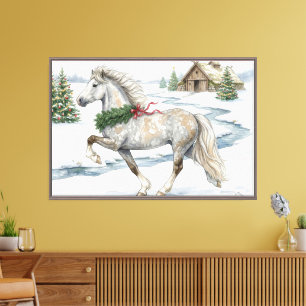 Festliches Isländisches Pferd in Winterlandschaft Leinwanddruck