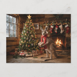 Festliches Känguru mit einem Weihnachtsgeschenk  Postkarte