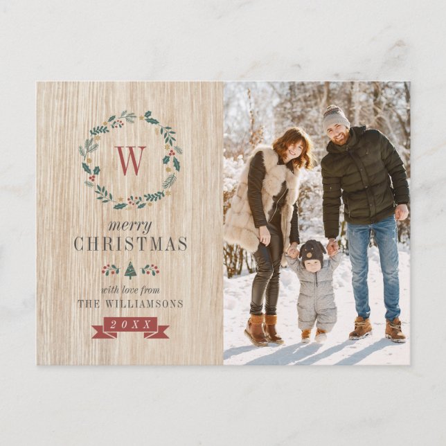 Festliches Kraut und Weihnachten Foto | Monogram W Postkarte (Vorderseite)