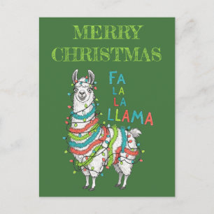 Festliches Lama mit Weihnachtslichtern Postkarte
