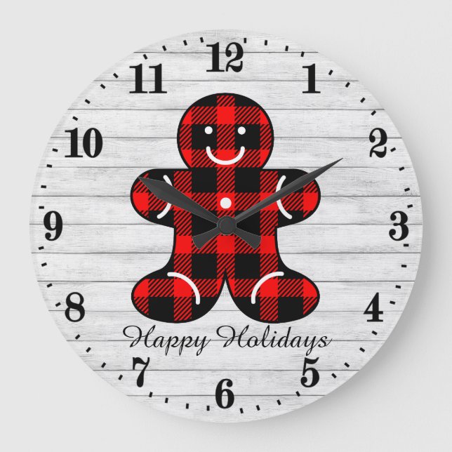 Festliches Land Weihnachtslumberjack Lebkuchen Große Wanduhr (Vorderseite)