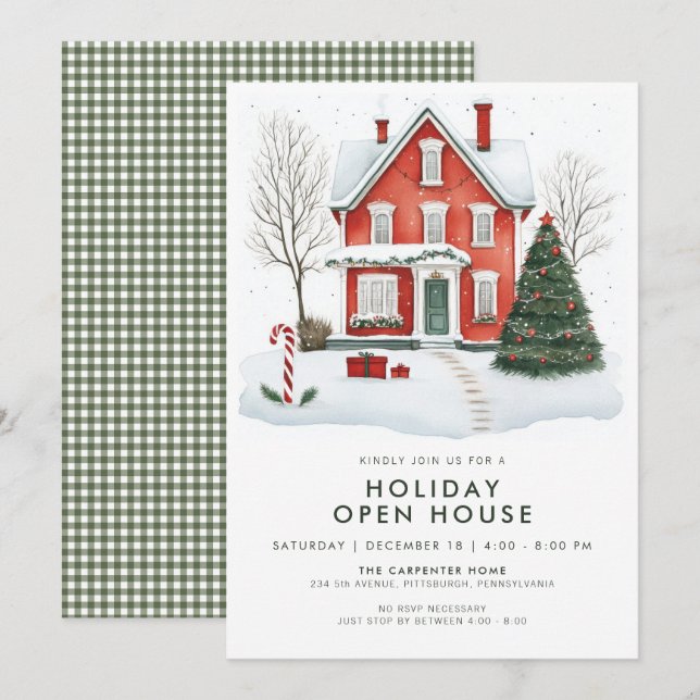 Festliches Land Zuhause Holiday Open House Einladu Einladung (Vorne/Hinten)