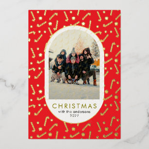 Festliches Lebkuchenmuster Weihnachtsfamilienfoto Folien Feiertagskarte