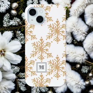 Festliches Monogramm elegantes Gold-Schneeflockenm iPhone 15 Hülle