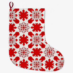 Festliches Muster aus roten und weißen Schneeflock Großer Weihnachtsstrumpf